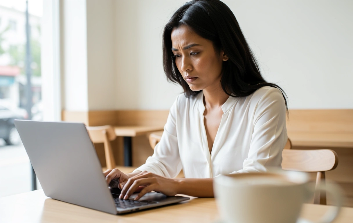 Wanita profesional bekerja dengan fokus